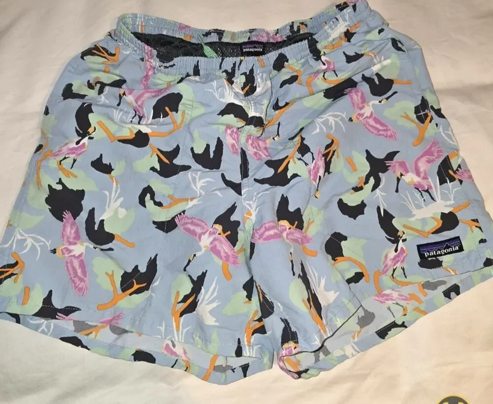 Patagonia Mens Baggies Swim Trunks Shorts Small tropical Bird Print Lined